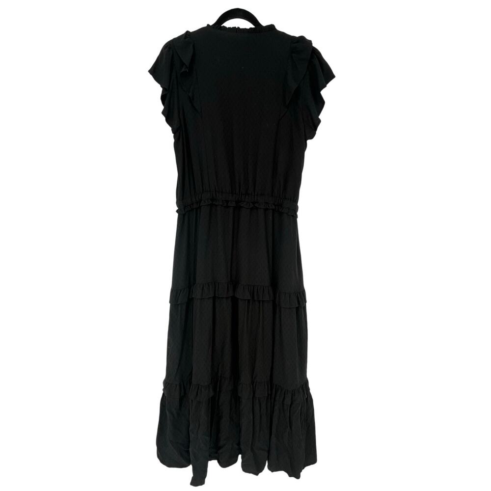 PAIGE Rozlyn Tiered Black Ruffle Midi Dress Women's Size Large - Picture 4 of 13